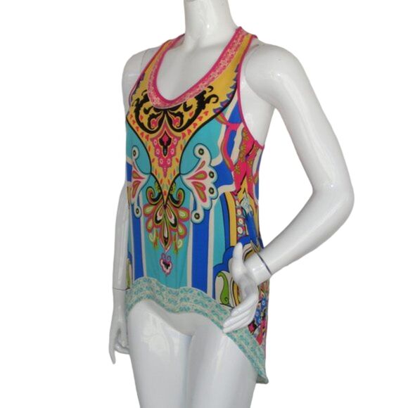 FLYING TOMATO Tank Top, M, Bold/Colorful print, Asymmetrical, Racer Back - Picture 3 of 9